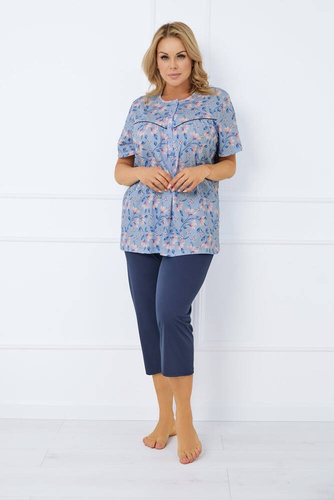 Facelia Dámske pyžamo s krátkym rukávom, 3/4 nohavice Talianska móda - potlač/zelená