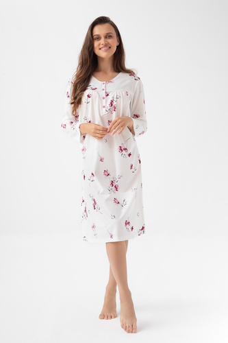 338 Nočná košeľa Luna ecru - bavlna, dlhý rukáv, výstrih na gombíky