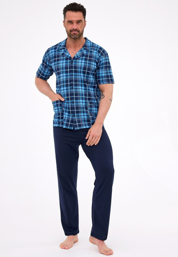 318/58 Pánske pyžamo Cornette - rozopínacie bavlnené kockované, s golierom