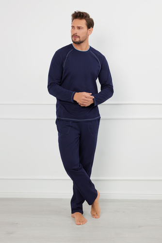 Salomon Pánske pyžamo s dlhým rukávom, dlhé nohavice Italian Fashion - tmavomodrá/modrá