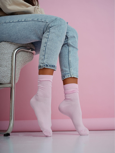 Dámske bavlnené ponožky Milena  1313-002 – rebrované pohodlné pink