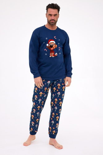 115/294 Dog Pánske pyžamo Cornette - vianočné, tmavomodré, bavlna