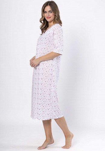 Bavlnená nočná košeľa Leveza 1638 Dioniza biela a lila - s krátkym rukávom, pohodlná a ženská