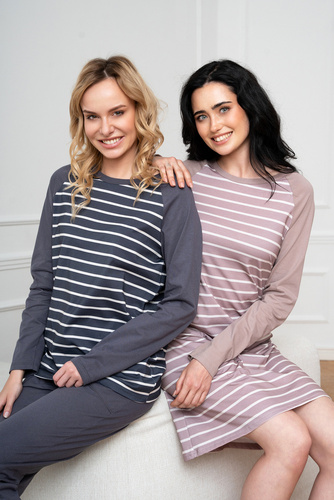 Oda Dámske pyžamo s dlhým rukávom a dlhými nohavicami Italian Fashion - grafitová/grafitová potlač