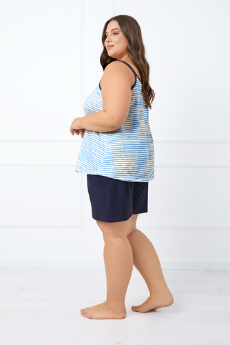 Flota Dámske pyžamo s úzkymi pásikmi, šortky Italian Fashion - modrá/modrá potlač