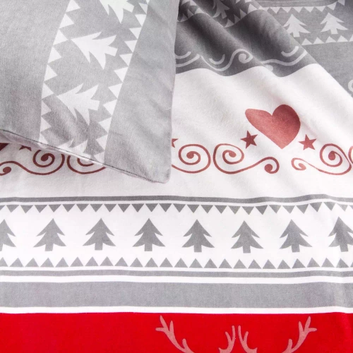 31516/1 Vianočné flanelové posteľné prádlo Flanelove Darymex sivá červená - sada 100% bavlna, teplá a mäkká