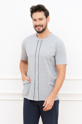 Alcest Pánske pyžamo s krátkym rukávom a dlhými nohavicami Italian Fashion - tmavomodré