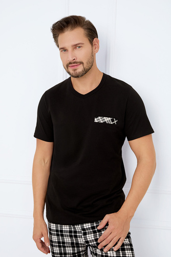 Klark Pánske pyžamo s krátkym rukávom, šortky Talianska móda - čierna/potlač