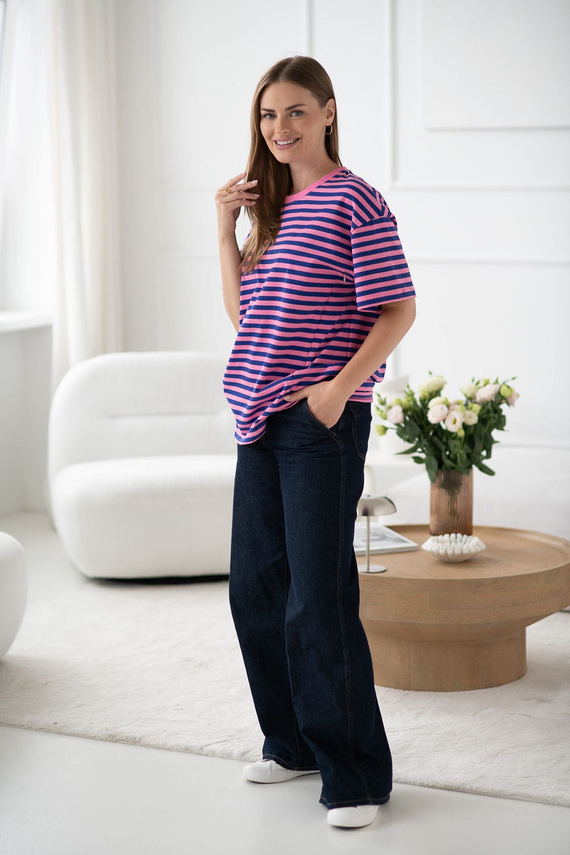 Mamahood Milk&Love ružovo-modré pruhované tričko pre tehotné a dojčiace ženy - pohodlné a štýlové