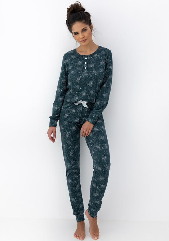 Ellison Sensis dámske pyžamo zelené - bavlnené pyžamo s dlhým rukávom a rebrovanými manžetami