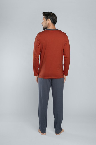 Lion Pánske pyžamo s dlhým rukávom, nohavice Italian Fashion - červená/grafitová