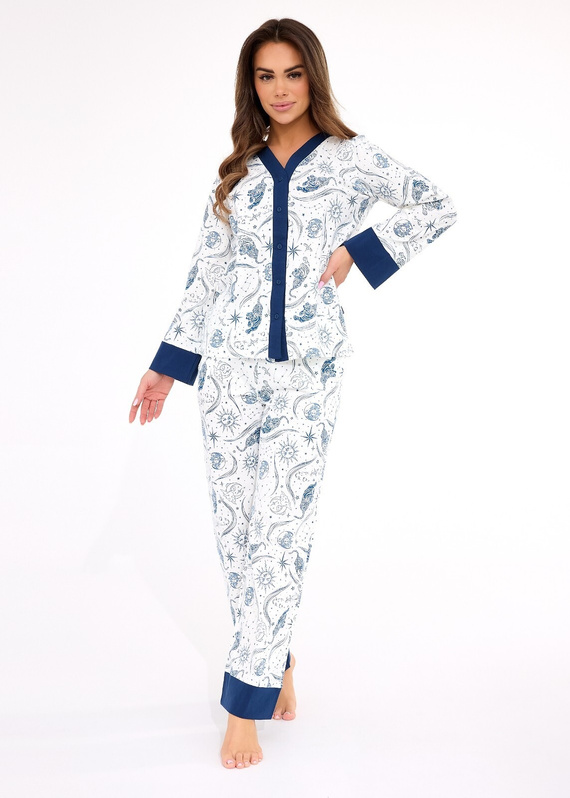 Dámske pyžamo 514/443 Amber CORNETTE - bavlnené, s dlhým rukávom, zapínané na gombíky