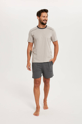 Abel Pánske pyžamo s krátkym rukávom, šortky Talianska móda - béžová/potlač