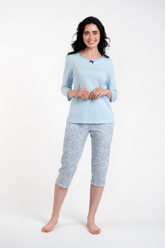 Salli Dámske pyžamo 3/4 rukávy a 3/4 nohavice Talianska móda - modrá/potlač