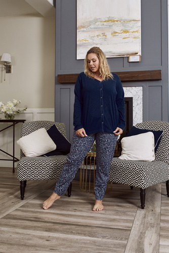 Sajna Dámske pyžamo s dlhým rukávom a dlhými nohavicami Italian Fashion - námornícka modrá/potlač