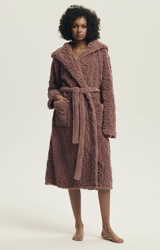 43592 Darlena Henderson dusty rose - dámsky župan s kapucňou, dlhý, mäkký, vzorovaný