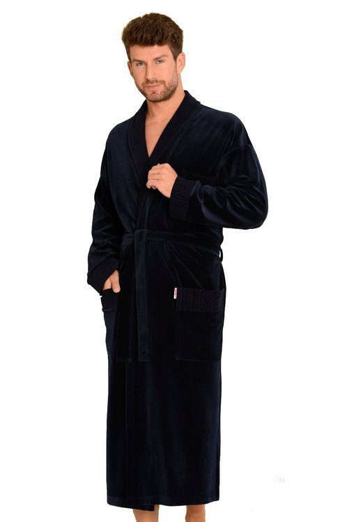 712 Velúrový pánsky župan De lafense - tmavomodrý