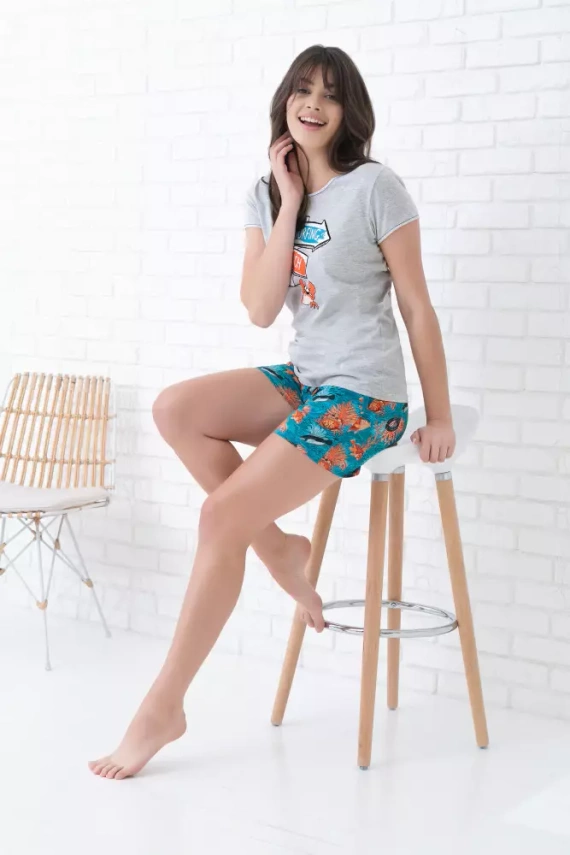 Oceania Dámske pyžamo s krátkym rukávom, šortky Italian Fashion- melange/print