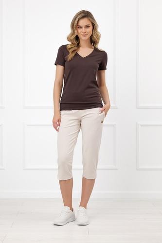 Dámske capri nohavice Credo Italian Fashion 95 % bavlna, vrecká, 3/4 dĺžka, béžové