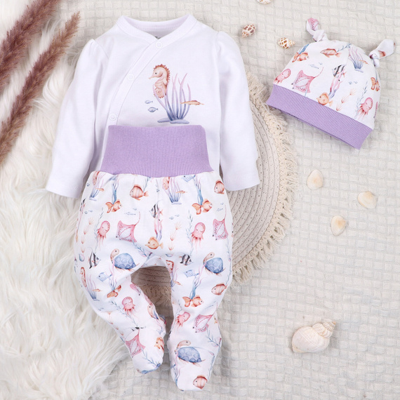 ABN-5472 Underwater World obálkové body s dlhým rukávom Nini white- organická bavlna, pre bábätká