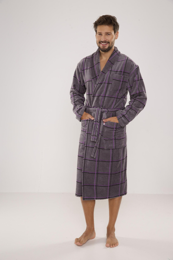 803 / 819 Pánsky froté župan Twin Forex - sivý s fialovou kockou (sivá kocka)