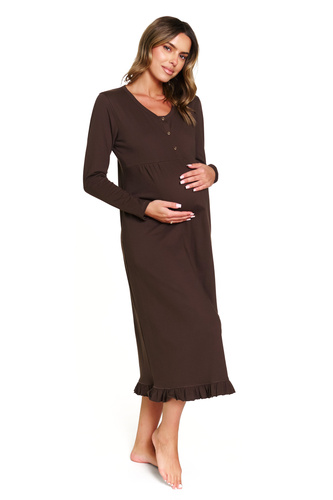 7318 Doctor Nap - Nočná košeľa pre tehotné a dojčiace ženy z bavlny | Poľská výroba - hnedá