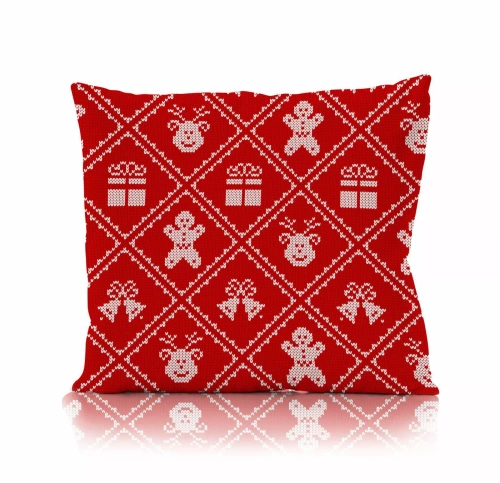 Dekoračná obliečka na vankúš Holly Jolly Faro Christmas - mikrovlákno, červená so vzorom vianočného svetra