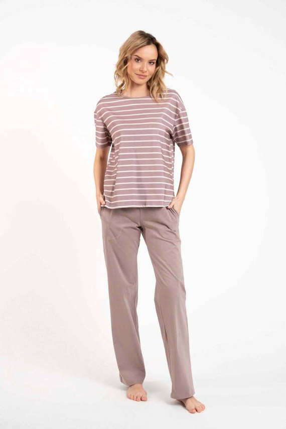 Betty Dámske pyžamo s krátkym rukávom a dlhými nohavicami Italian Fashion - cappuccino/print cappuccino