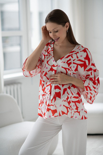 Materská blúzka Mamafullness Milk&Love v kvetinovej farbe - viskóza, 3/4 rukáv, oversize