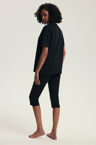 Dámske pyžamo 43728 Dairoku čierne - bavlna, krátky rukáv, rybárske nohavice