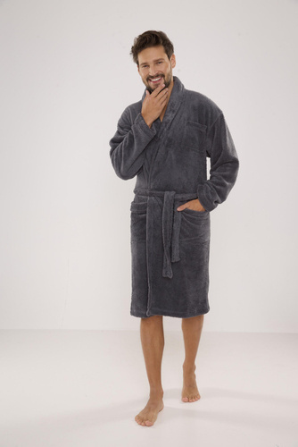 811 De Lafense pánsky plyšový župan - sivý