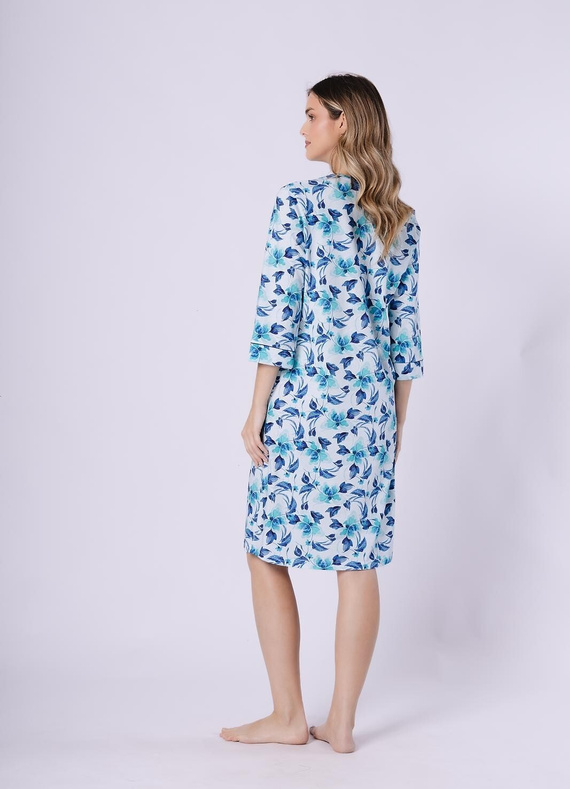 Nočná košeľa Julita 1742 Leveza tyrkysová – 100 % bavlna, kvety, rukáv 3/4