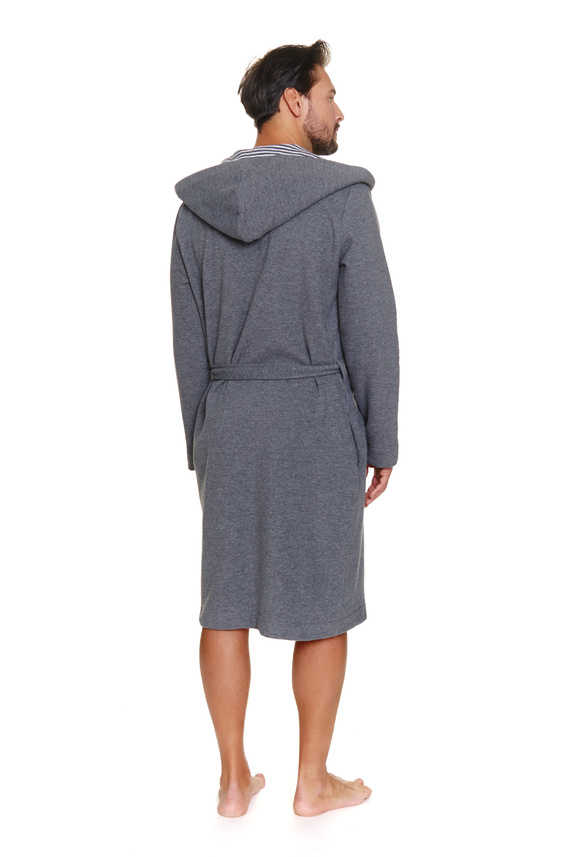 7230 Pánsky župan Doctor Nap - bavlna, kapucňa, elegantné lemovanie - tmavosivý