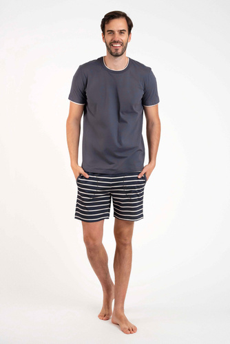 Lars Pánske pyžamo s krátkym rukávom, krátke nohavice Talianska móda - grafitová/grafitová potlač