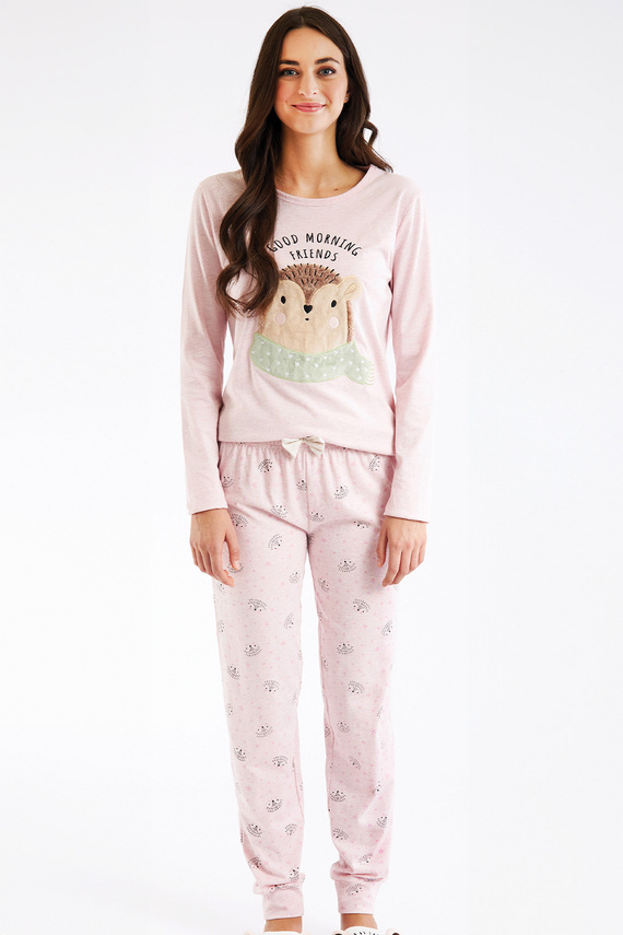 Antea Dámske ružové pyžamo Sorbetto - dlhé, ružové, s 3D aplikáciou, džersej, bavlna