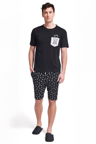 Gianny Pánske pyžamo Sorbetto šedé - krátky rukáv, šortky, potlač, bavlna