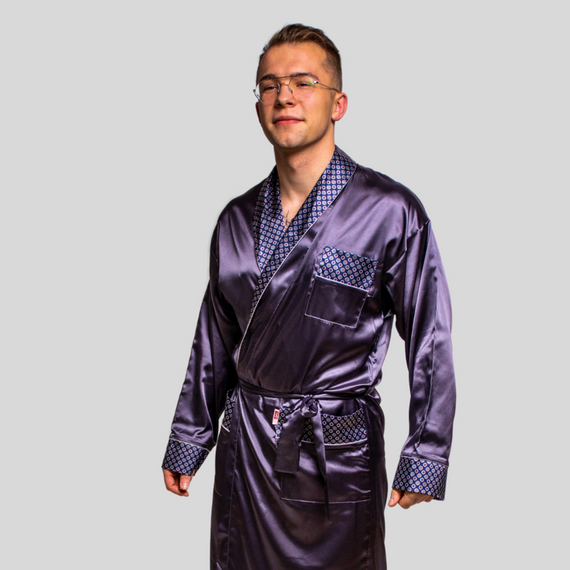 940 Forex pánsky saténový župan - tmavomodrý