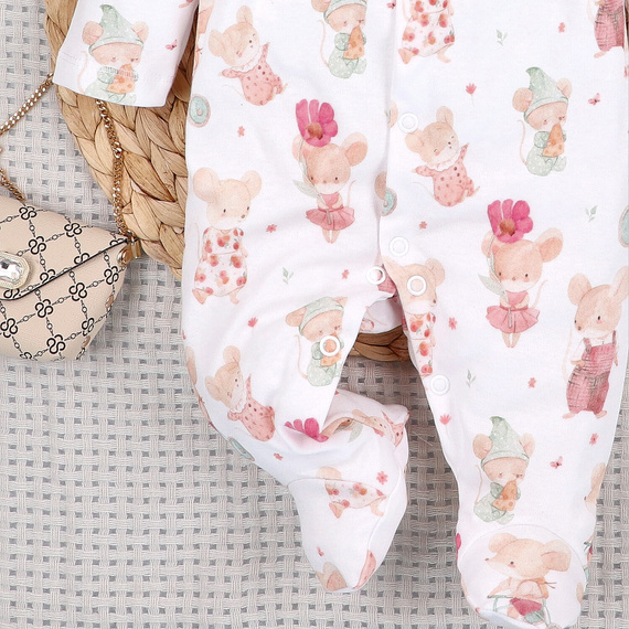 Dojčenský overal Nini Little Mouse 100% bio bavlna pre novorodenca