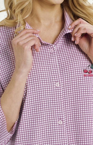 3436 Joliee Dámska košeľa Taro ružová - bavlna, kockovaná, 3/4 rukáv, gombíky