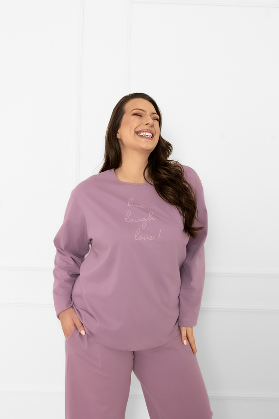 Dámske pyžamo Ksara Italian Fashion - bavlnené, s dlhým rukávom a nohavicami s vreckami - heather