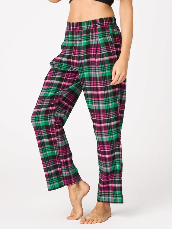 Pyžamové nohavice Key LHE 414 fuksia – flanel károvaný, 100 % bavlna