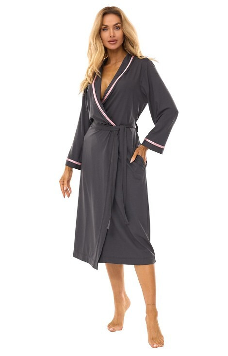 2506 Dámsky dlhý viskózový župan L&L graphite - ľahký, priedušný