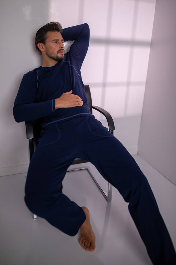 Salomon Pánske pyžamo s dlhým rukávom, dlhé nohavice Italian Fashion - tmavomodrá/modrá