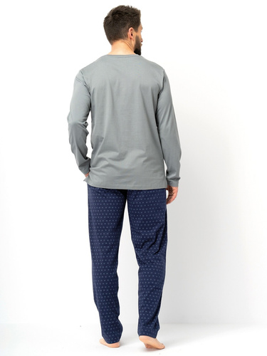 Pánske pyžamo Key MNS 612 zelené a tmavomodré - bavlna, dlhý rukáv, klasický strih