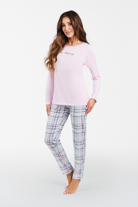 Glamour Dámske pyžamo s dlhým rukávom a dlhými nohavicami Italian Fashion - ružová/potlač