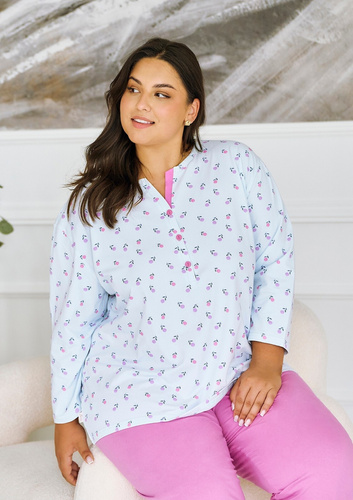 3462 Yolanda Taro dámske pyžamo modré - viskózové tričko 7/8, bavlnené nohavice