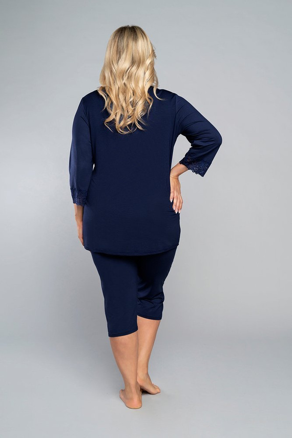 Pyžamo Izyda 3/4 rukávy, 3/4 nohavice Talianska móda - tmavomodrá