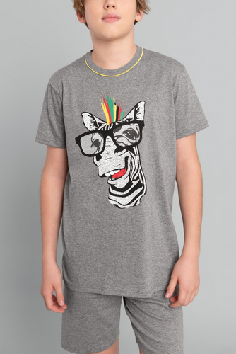 Chlapčenské pyžamo s krátkym rukávom Crazy Boys, nohavice Italian Fashion- medium melange