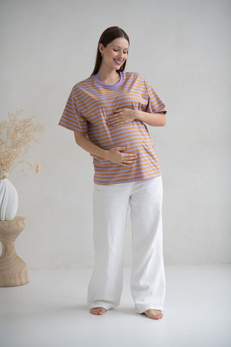 Mamahood Tričko pre tehotenstvo a dojčenie Milk&Love medové a lila pruhy - pohodlné a štýlové