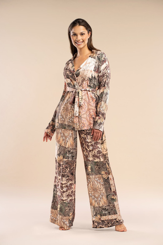 Forever Belle Reverie khaki- saténové pyžamové nohavice z viskózy, elegantné a pohodlné